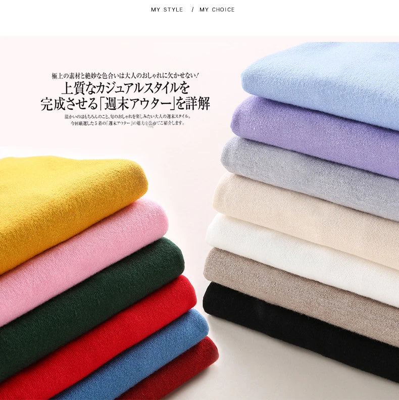 Women Slim O-Neck Solid Pullover Cashmere Wool Blending Sweater Autumn And Winter Long-Sleeved Knit Bottoming Shirt Large Size
