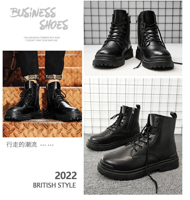 Men's Leather Boots Four Seasons Outdoor Casual Hiking Boots Retro Fashion Work Boots Thick Bottom Ankle Boots Anti-slip 2024
