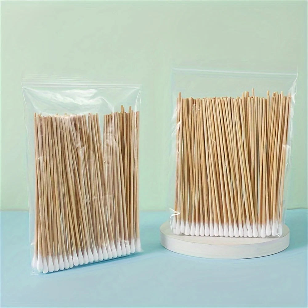 100/300/500pcs Double Pointed Cotton Swab Applicators - 6 Inch Long Cotton Swabs for Tattoo, Cleaning, Makeup & Ear Cleaning