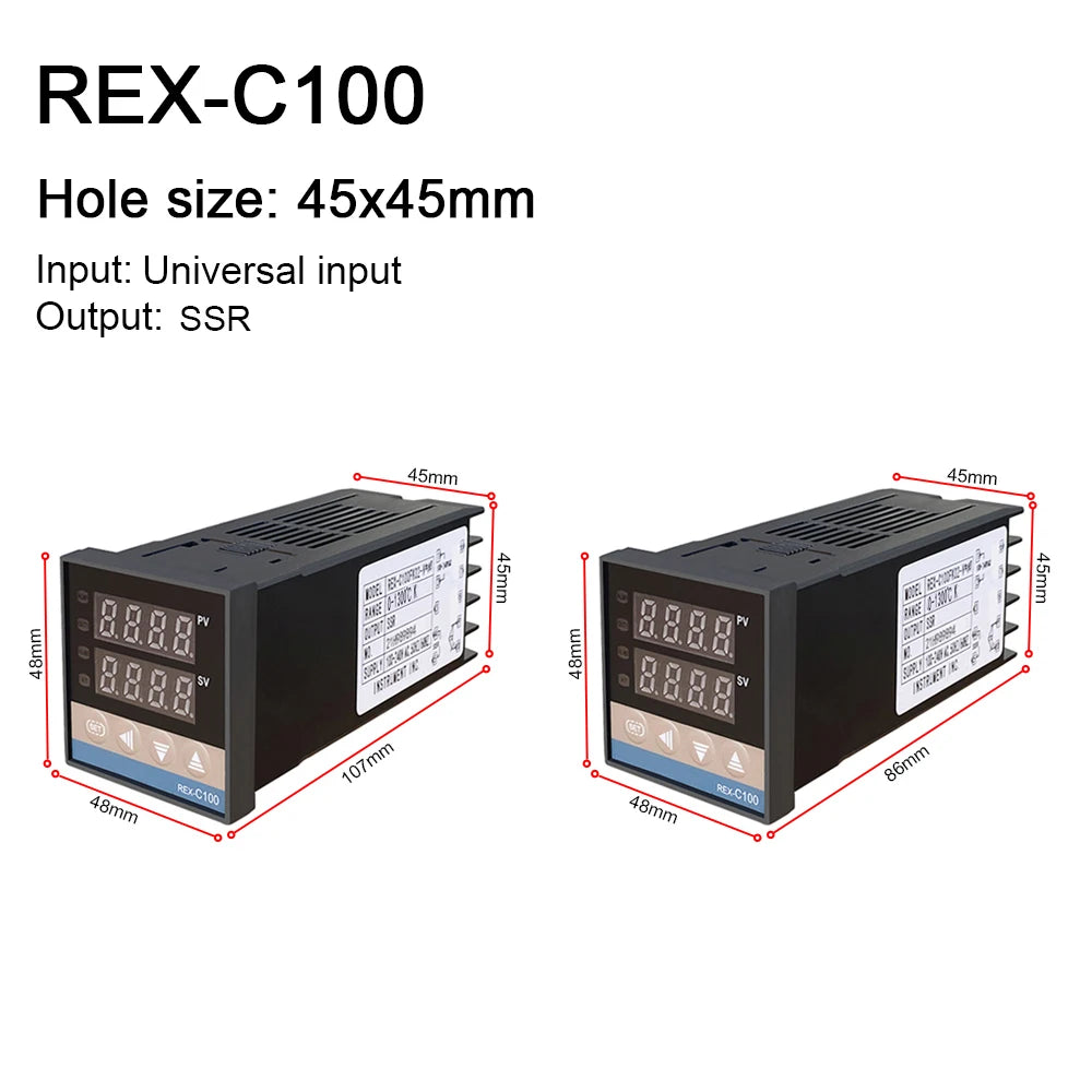 REX-C100 Digital PID Temperature Controller Thermostat SSR output Max.40A SSR Relay K Thermocouple Probe High Quality