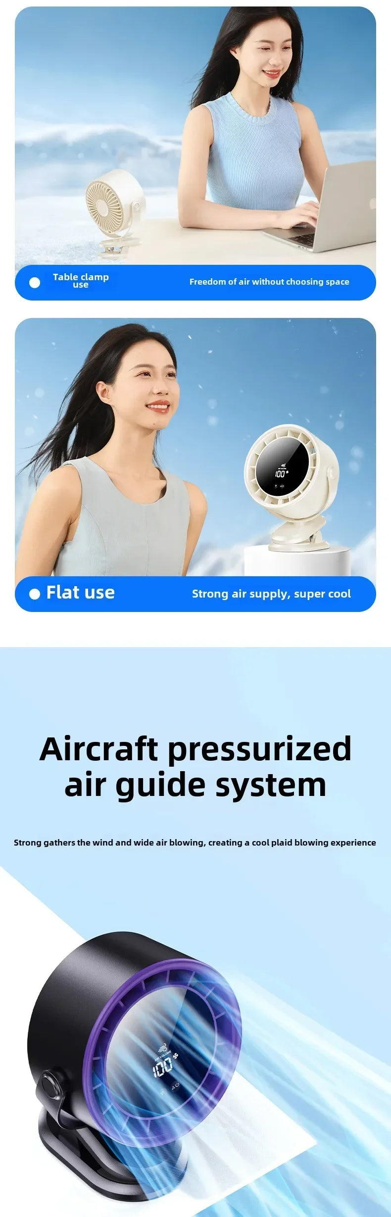 A little expert in life 100-Speed Desk Fan Clamp Fan LED Display Office Home Charge Wall-Mounted Hand-Free Fan