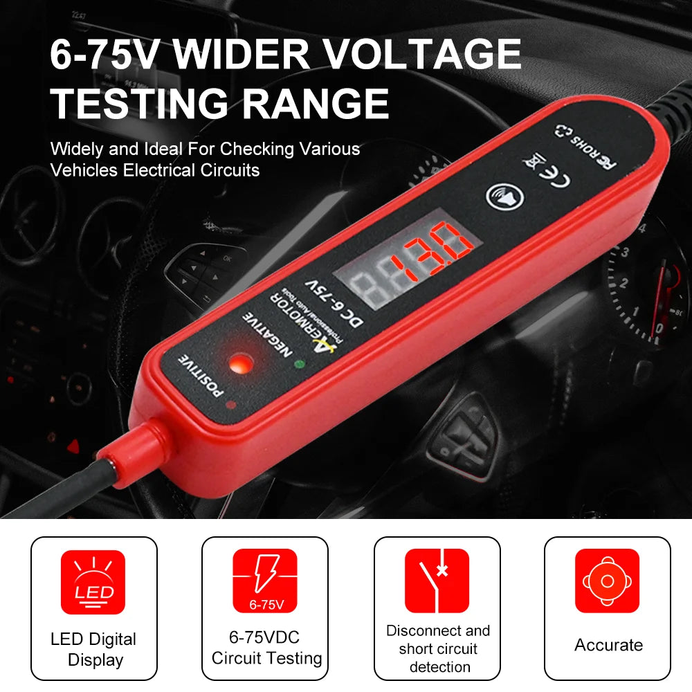 Aermotor Car Test Light with DC 6-75V LED Digital Voltage Display Electric Test Pen EM289 Car Short Circuit Diagnostic Tool