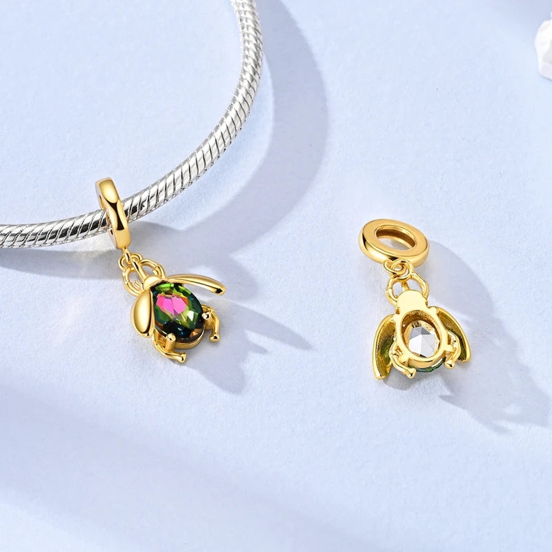 Original 925 Sterling Silver Charm Bead Golden Series Zircon Pendant Fit Original Bracelet Necklace For Women DIY Jewelry Gift