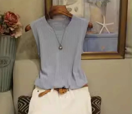 zjaiss 2026 Summer New Fashion Knitted Vests O-neck Sleeveless Casual Thin Tops Sleeveless Blouse Women Shirt