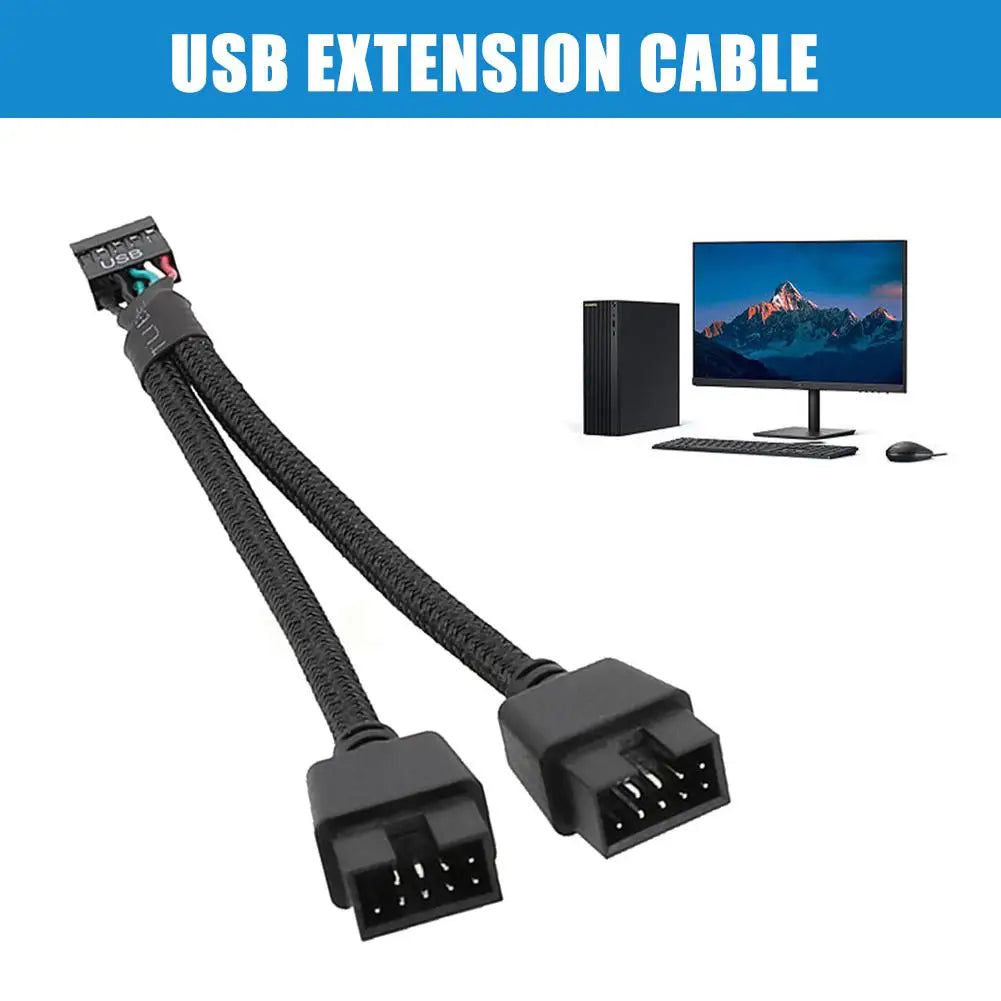 12cm Computer Motherboard USB Extension Cable 9 Pin 1 Female To 2 Male Y Splitter Audio HD Extension Cable For PC