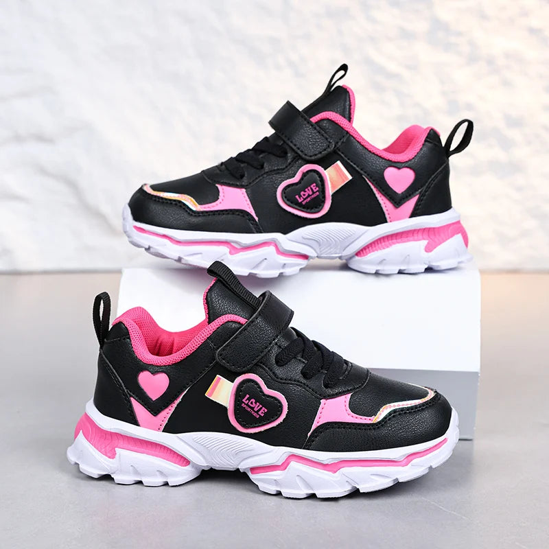 Autumn Girls Sneaker Children Leather Shoes PU Daily Kids Casual Walking Sneaker Platform Sports Tennis Sports Shoes Girl