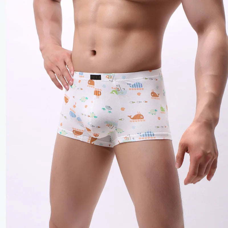 Cartoon Print Boxer Shorts Men Breathable 100% Cotton Funny Boxers Comic Style Men's Underwear Novelty Gift Underpants U Convex