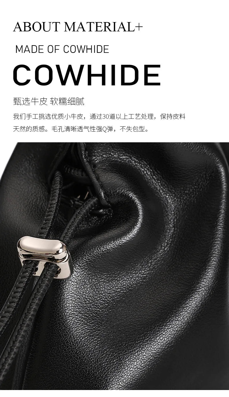 Luxury Pleated Cloud Crossbody Bag - Premium Genuine Leather Drawstring Shoulder Purse, Versatile Small Bag for Elegant Lady