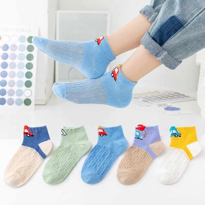 5 PAir Set Children Socks Summer Fishnet Boy Socks Spring Summer Thin Mesh Boat Socks Boys Girls Short Socks