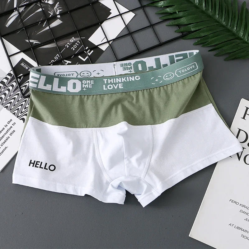 Men's Boxers Panties Fashion Letters Cotton Shorts Color Blocking Man Underwear Boxers Breathable U Convex Underpants PB3259