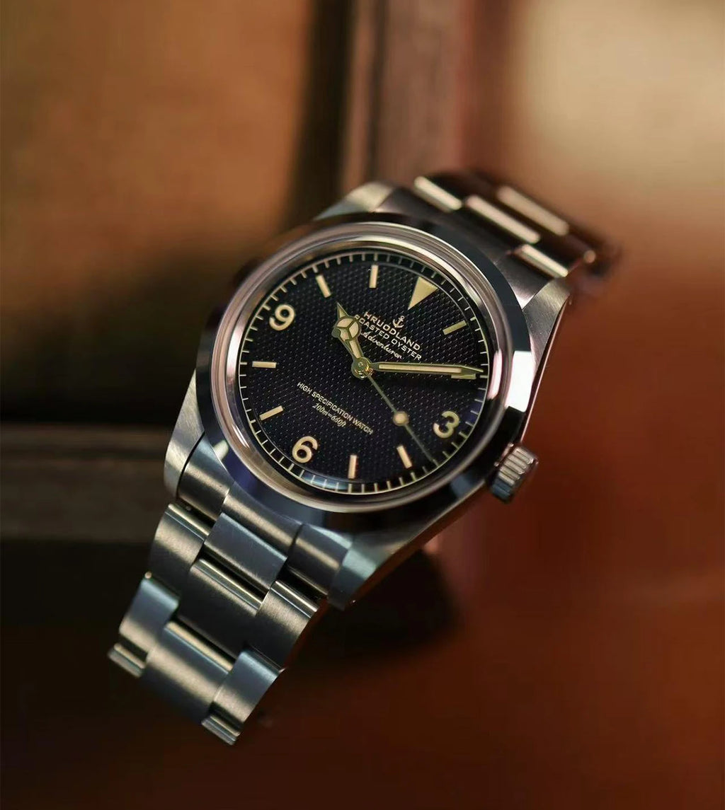 Hruodland 2025 36mm Classic Automatic Men Dress Watches PT5000 Mechanical Stainless Steel Bracelet Black Sport Wristwatch Male