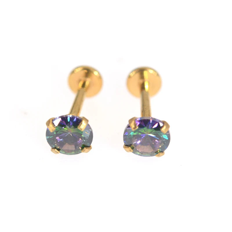 2Pcs 2-5mm Gem Solid Steel  Tragus Cartilage Ear Stud Crystal Zircon Earrings Piercing Jewelry Cartilage Piercing Earrings Prong