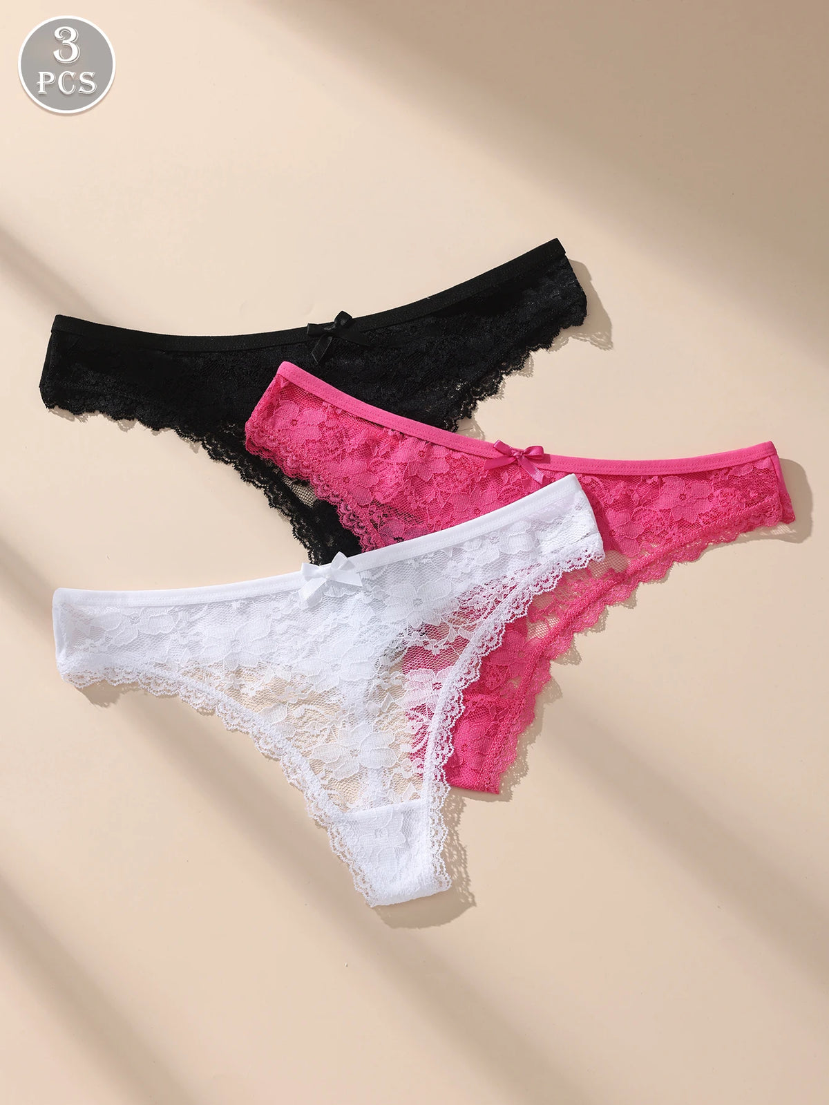 Awesomea 3Pcs Women’s Lace Bow Underwear – Soft Comfortable Low Waist Panties – Breathable Stretchy Seamless Lightweight Briefs