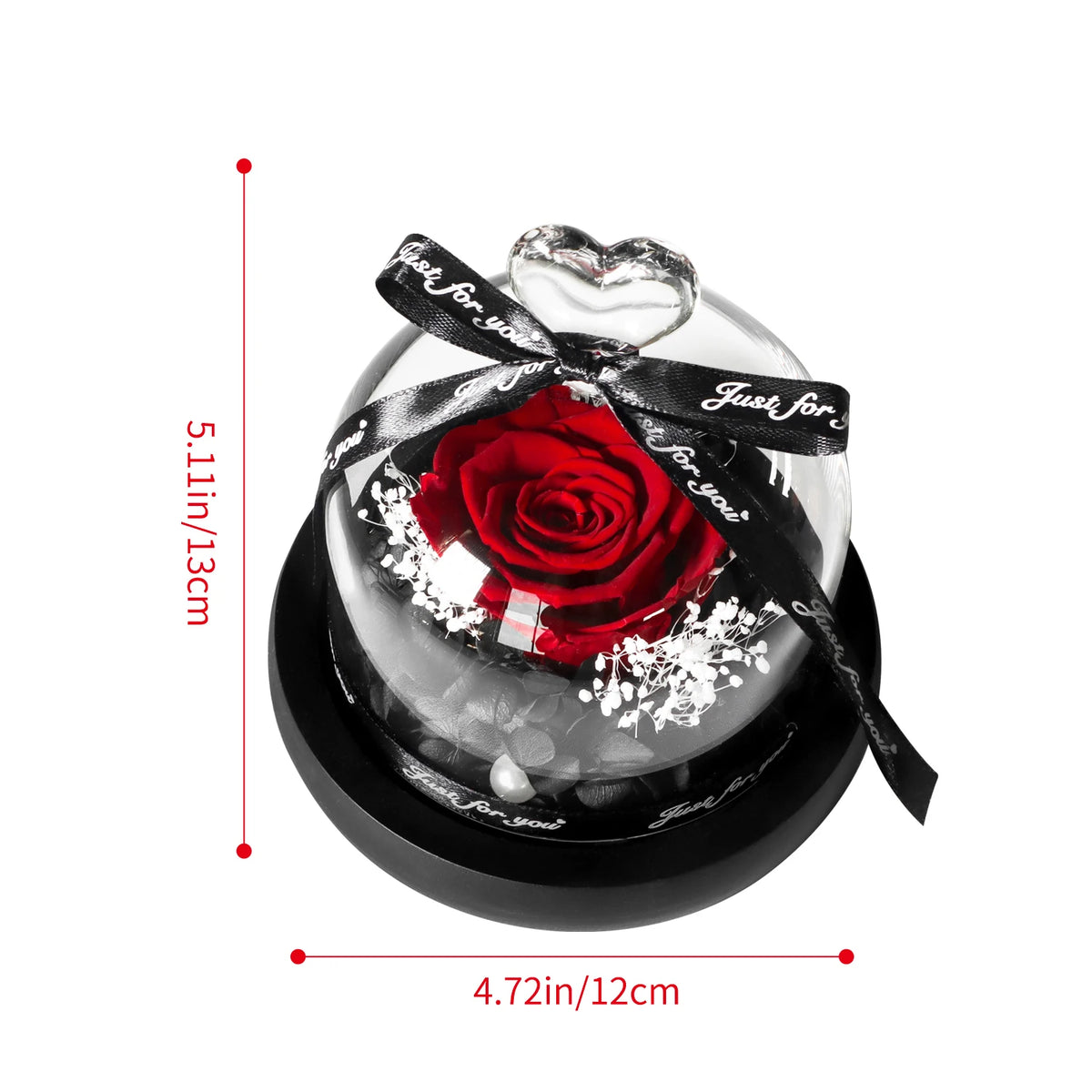 Gifts for Girls Eternal Flowers In Heart Glass Dome with Led Light Forever Preserved Rose Wedding Gift for Mom Women Girlfriend
