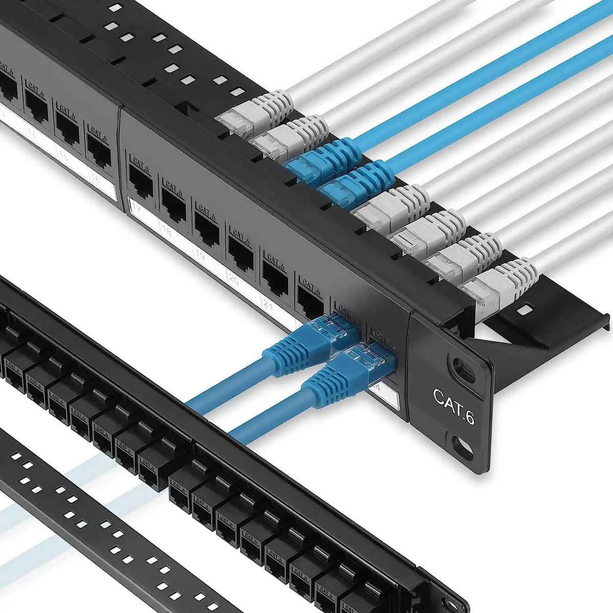 ZoeRax 24 Port Patch Panel with Cat6 Cat6A RJ45 Coupler  1U/19-Inch Patch Panel Removable Back Bar Ethernet Distribution Frame
