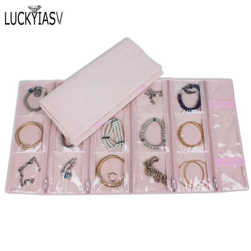Velvet Travel Zipper Jewelry Roll Bag for Jewellery Ring Earrings Organizer Storage Bag Portable Necklace Display Cases