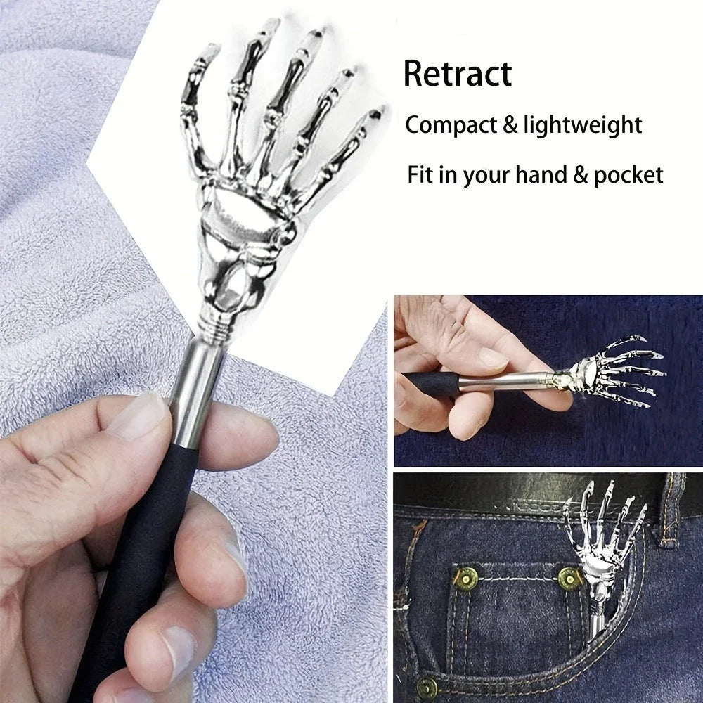 1PC Extendable Back Scratcher Stainless Steel Portable Telescopic Rubber Handle Back Scratchers For Halloween Christmas