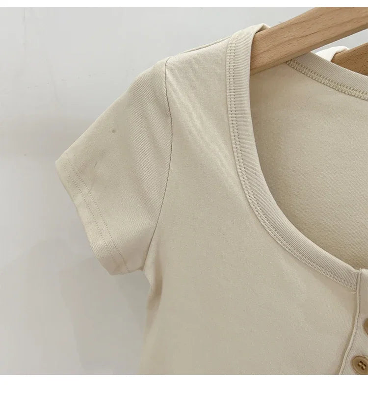 Women T Shirt Button T-Shirt Woman Clothes Tops Cotton Slim Tshirt Female Short Sleeve Top Summer Tee Sexy Canale Y2k