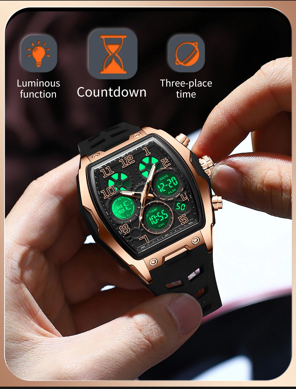 SANDA Fashion Men's Sports Electronic Watch Multi functional Date Countdown Waterproof LED Night Light Men's Electronic Watch