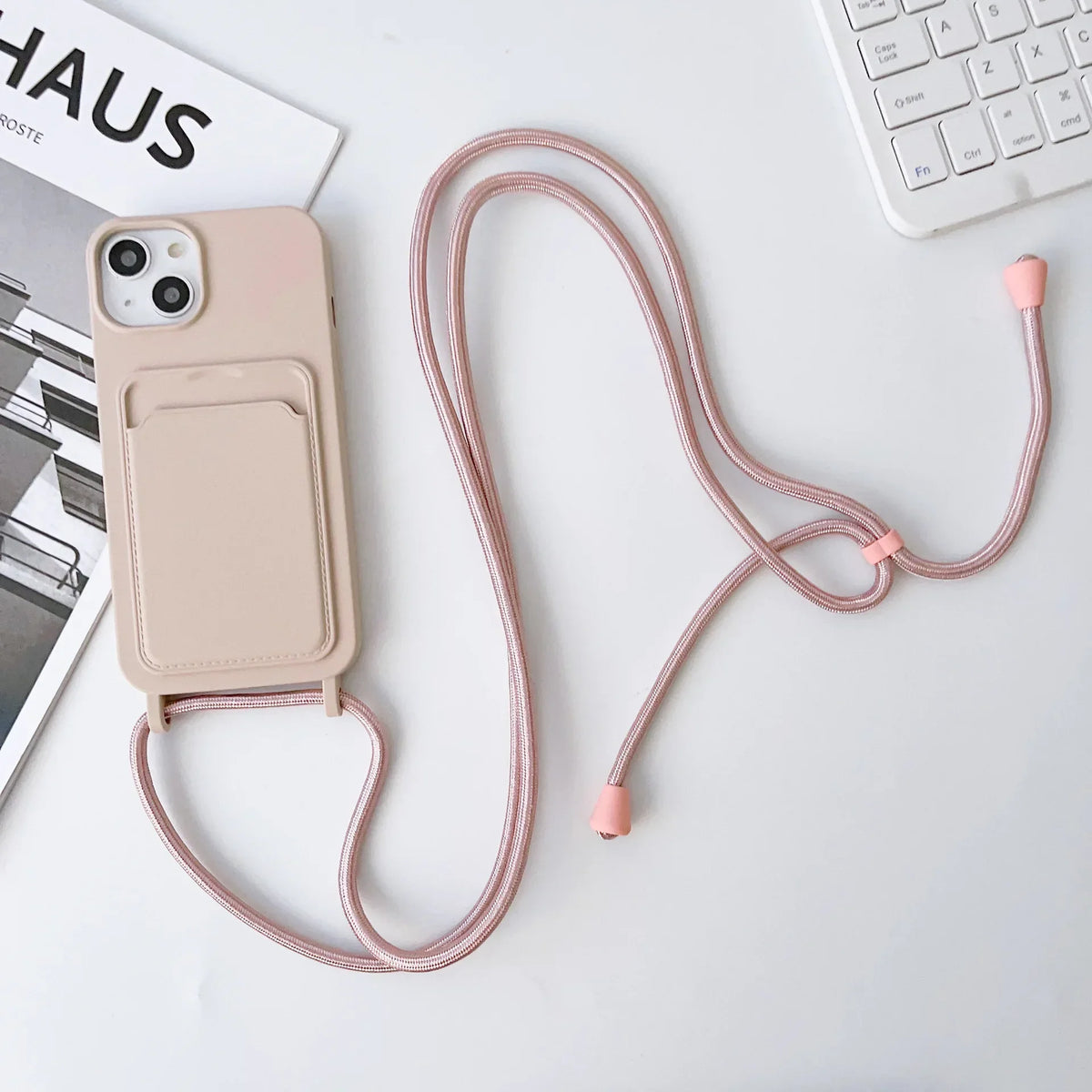 Crossboby Lanyard Rope Phone Case with Card Holder For iPhone 17 16 E 15 14 13 12 11 Pro Max Necklace Strap Soft Silicone Cover