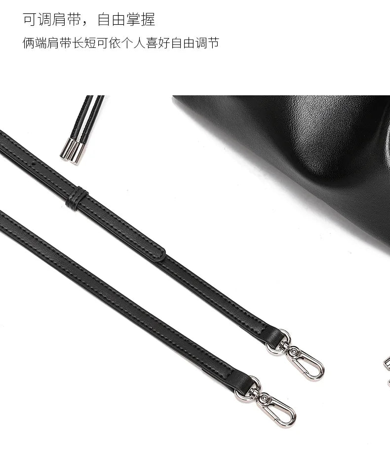 Luxury Pleated Cloud Crossbody Bag - Premium Genuine Leather Drawstring Shoulder Purse, Versatile Small Bag for Elegant Lady