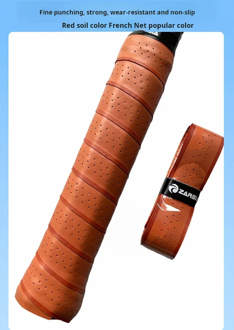 ZARSIA Perforated PU Leather Sweatband Tennis Badminton Racket Overgrip Wear-resistant Non-slip 2PCS