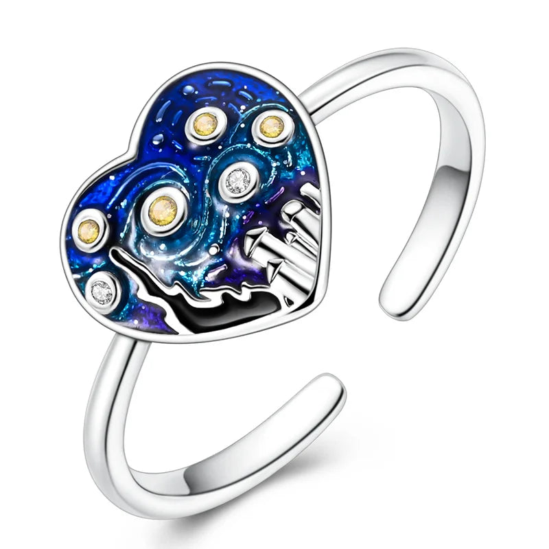 925 Silver Open Ring Sunflower Bee Star Eternal Love Jewelry Women's Wedding Gift