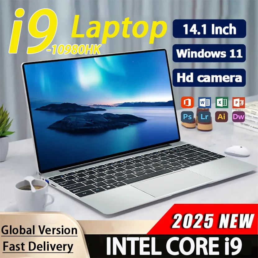 2026 New Portable Notebook Windows 11 14.1 Inch Gaming Computer PC Gamer Intel Core I9 10980HK Laptops I9 Study Work PC