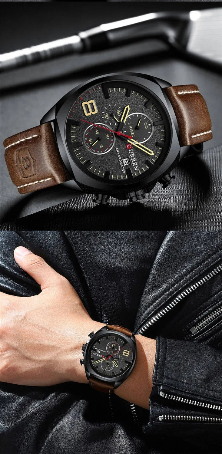 CURREN Watch Men Waterproof Chronograph Sport Military Male Clock Man Top Brand Luxury Leather Wristwatch Relogio Masculino 8324