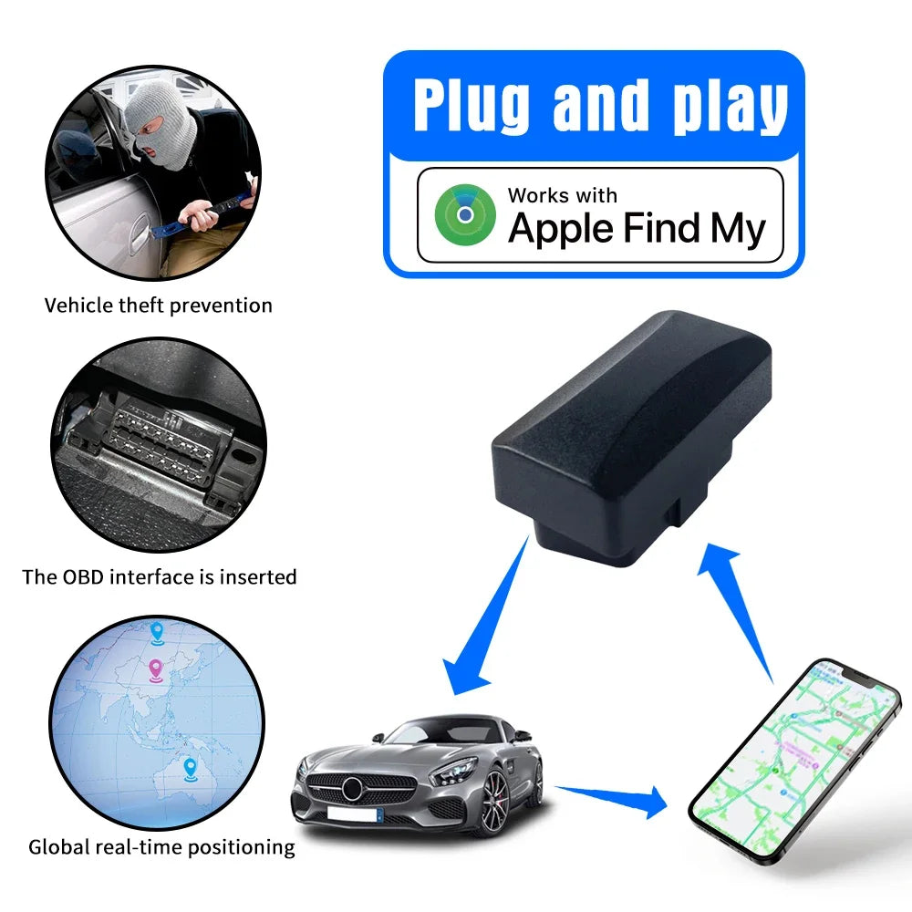 Car OBD Tracker With Find My APP for Apple IOS GPS Locator Vehicle Anti-lost Tracking Device Plug and Play Free App Monitor
