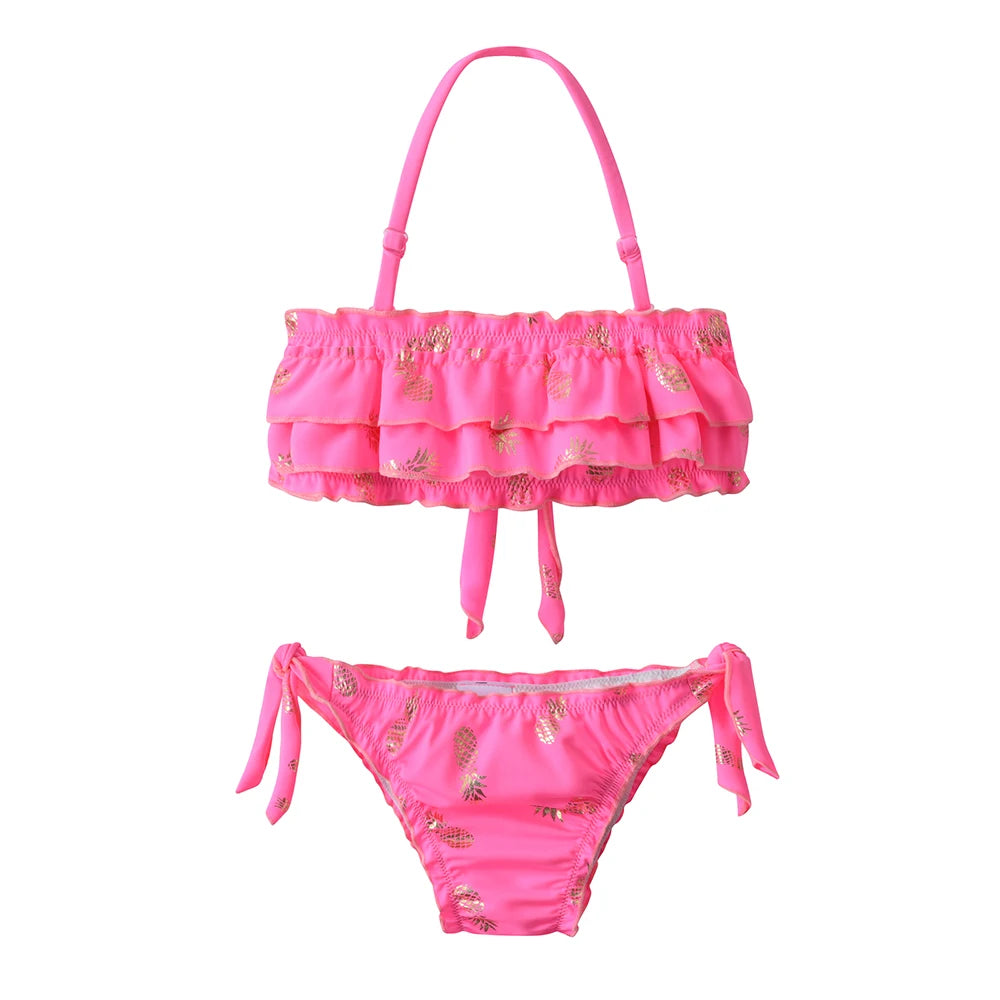 DXTON Girls 2 pcs Swimwear Suit Kids Flag Print Stars Stripe Swimsuit Children Bikini Sets for Summer Beachwear Bathing suit