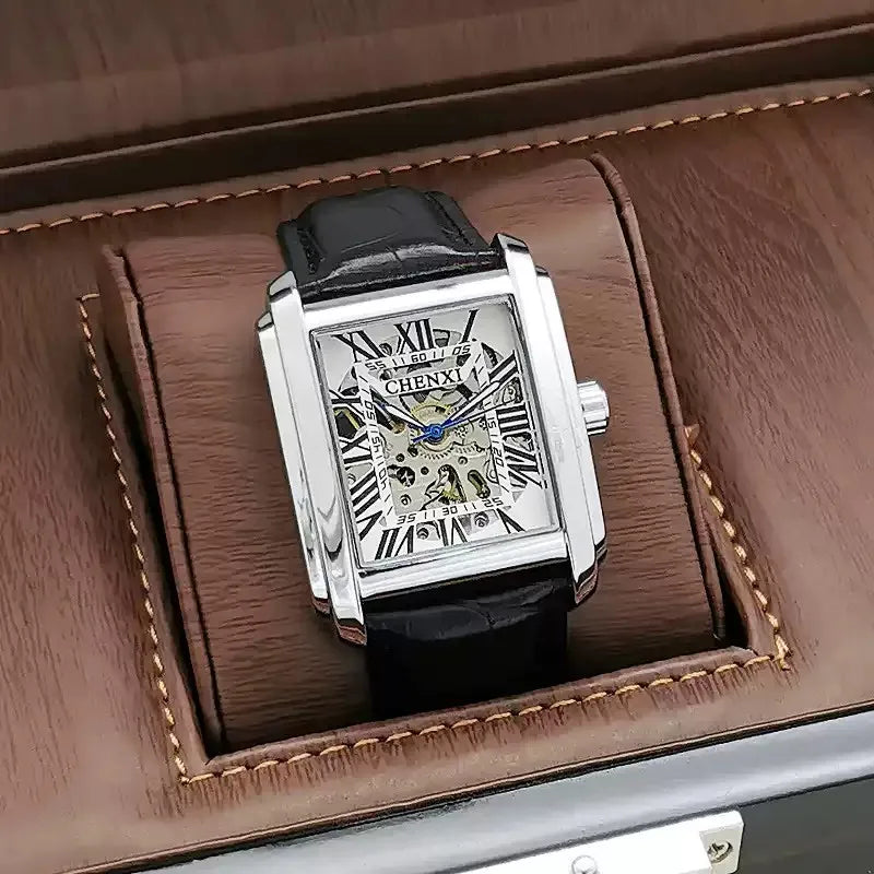 Square Skeleton Mechanical Watches for Man Luxury Business Casual Man Automatic Watch Leather Strap Gift Hand Clock for Men