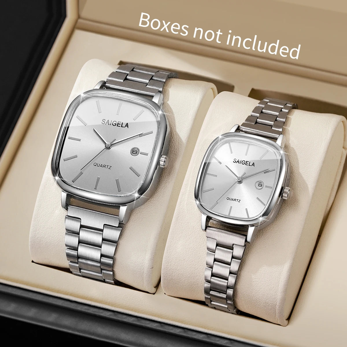 2PCS Fashion Square Dial Couple's Watches Set Simple Calendar Men Wristwatches Women Quartz Watch Relojs (Without Box)