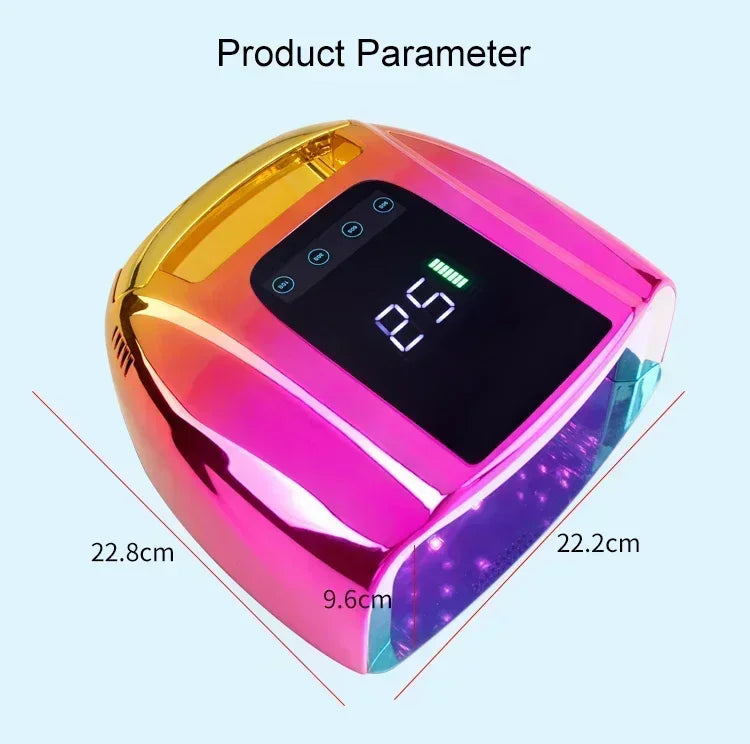 96W Mirror Reflective Nail Lamp with Metal Pad Cordless Manicure Dryer Wireless UV Light for Nails Rechargeable Nail UV LED Lamp