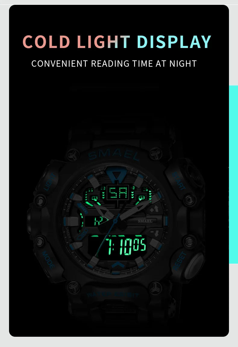 Military Watch Sport Waterproof 50M Stopwatch Analog Digital Wristwatches Week Display Alarm Clock 8053 Digital Watches Mens