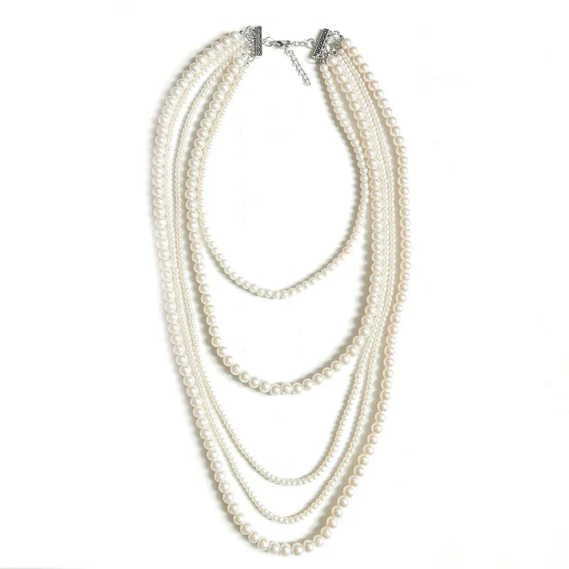 Colar comprido de pérolas multicamadas para mulher, elegante, acessório para vestido de noite, corrente para camisola