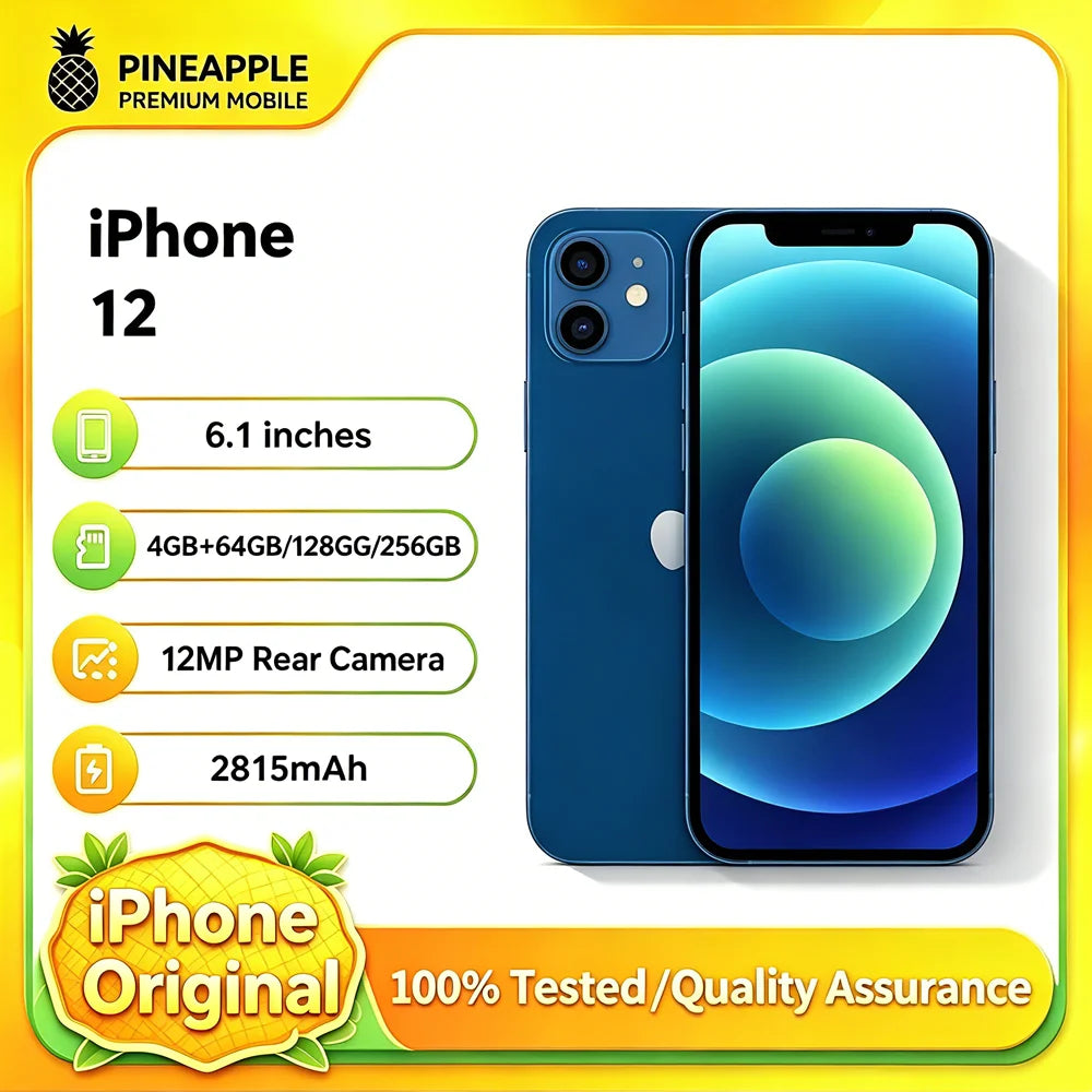 Refurbished 98% IPhone12 4GB RAM 128GB ROM Unlocked CN Version Dual SIM 6.1 Inch Dual 12MP Camera IOS Face ID