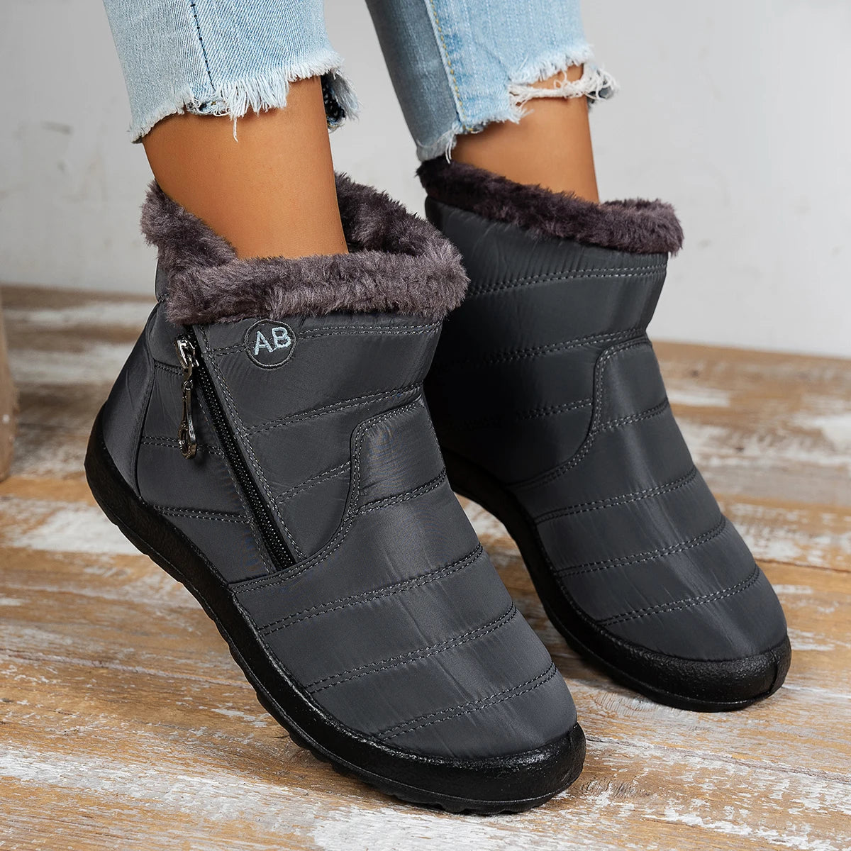 Women's Casual Sports Shoes, Mid-Calf Thick Plush Waterproof Cotton Boots, Outer Zipper Cotton Boots