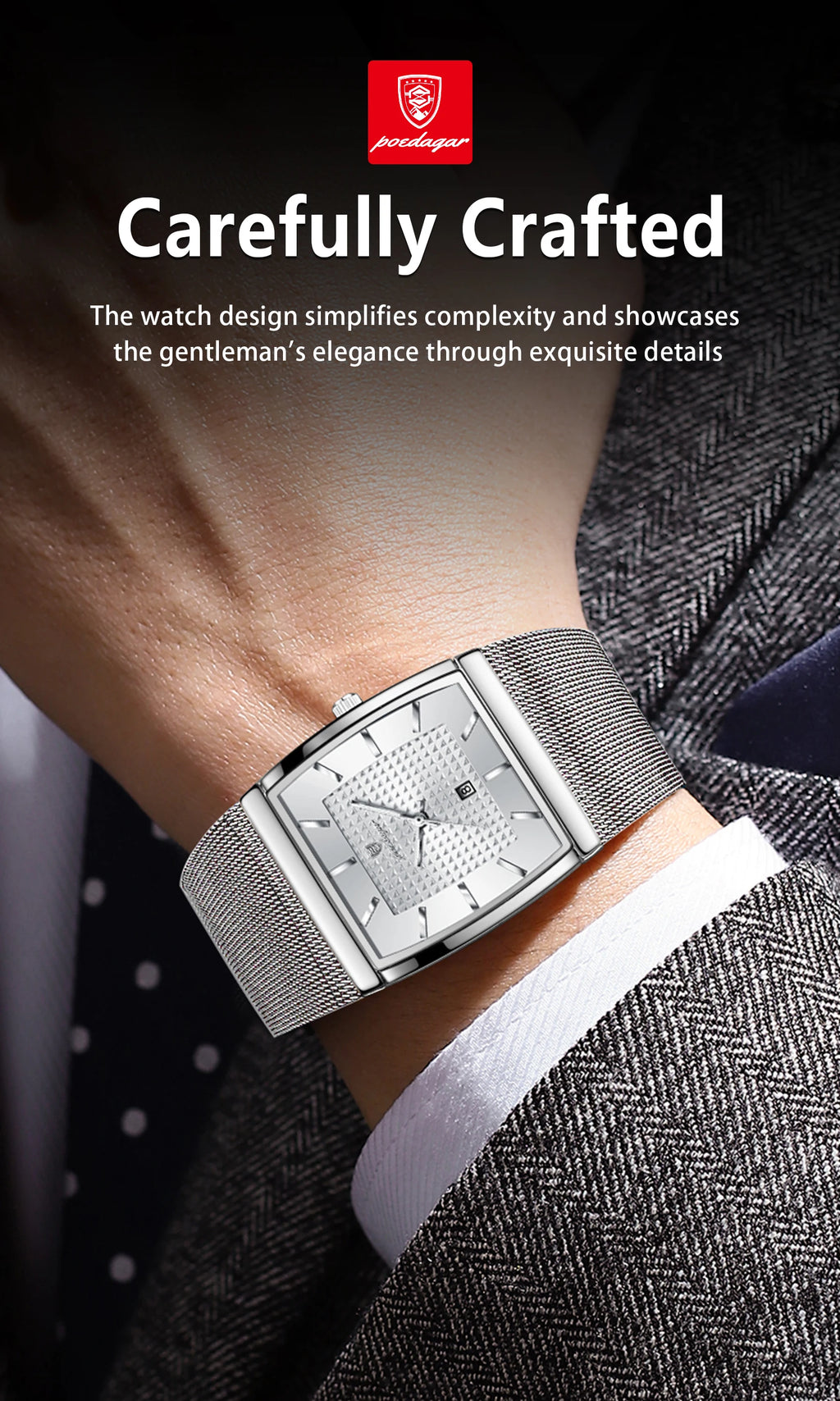 POEDAGAR Luxury Business Men's Watch Stainless Steel Mesh Waterproof Luminous Man Wristwatch Date Quartz Fashion Watches For Men