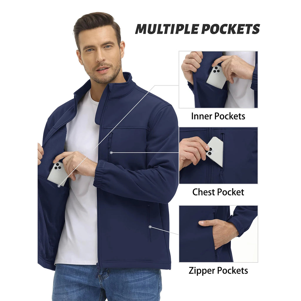 TACVASEN Blusão Impermeável para Homem Caminhada Outdoor Fecho Completo Corta-vento Forro Polar Quente Outono Inverno Trabalho Casaco Casual
