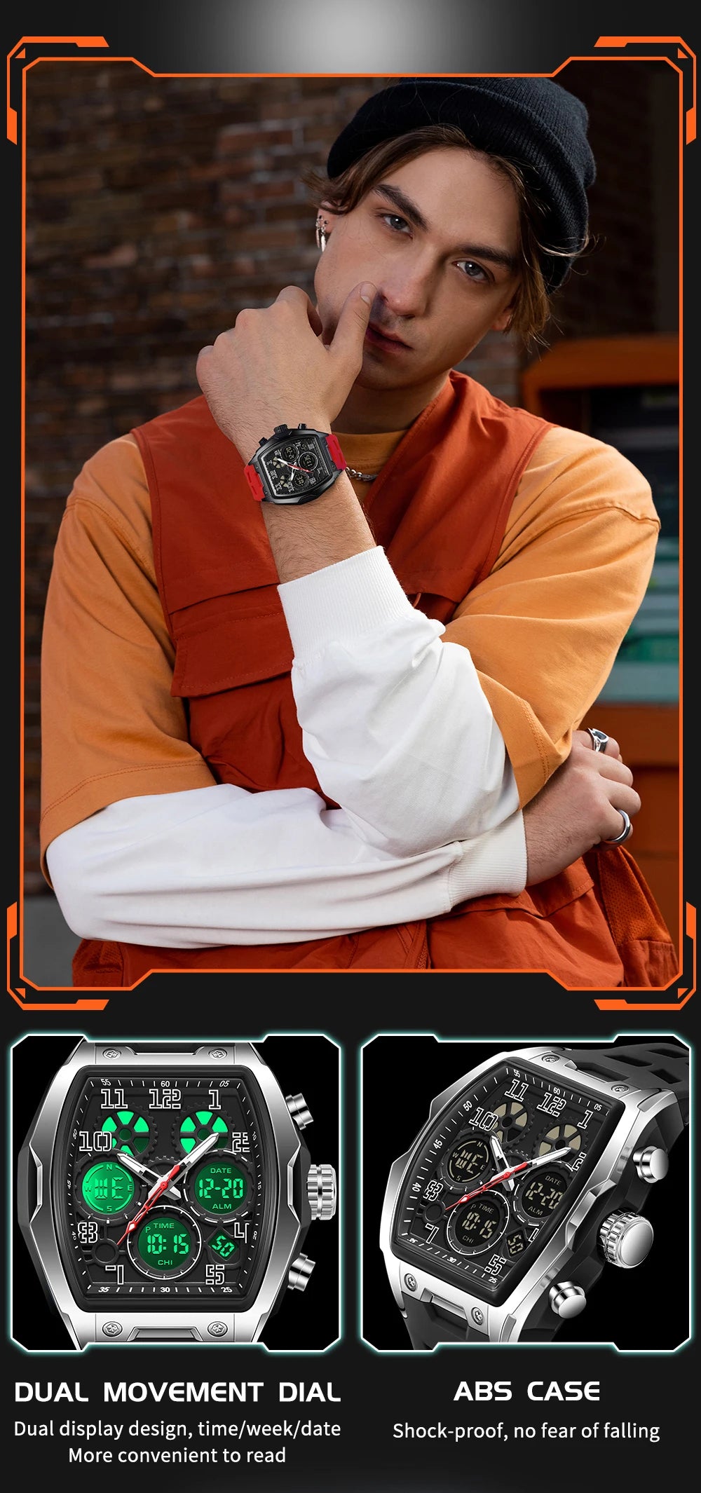 SANDA Fashion Men's Sports Electronic Watch Multi functional Date Countdown Waterproof LED Night Light Men's Electronic Watch
