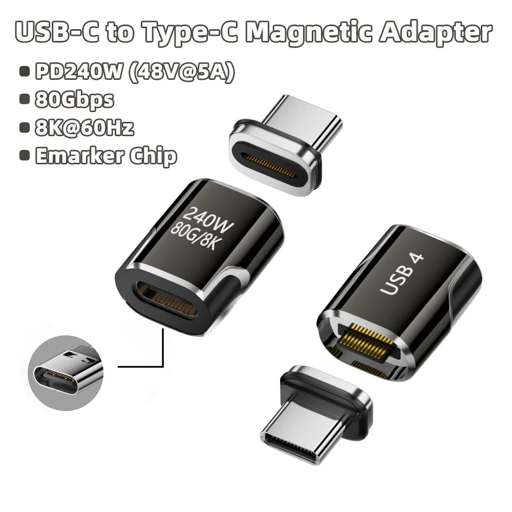 PD 240W Type C to Type C Magnetic Adapter USB 4 Full-Featured 80Gbps 8K@60Hz Fast Charging USB-C Magnet Converter For iPhone 15