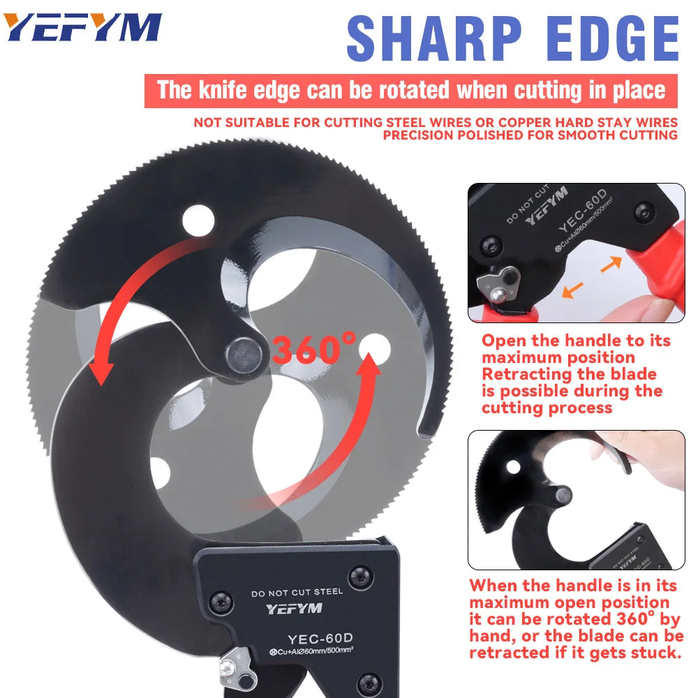 Cable Cutter/Wire Plier/Wire Cutter/Cable Cutting Pliers - Manual Ratchet-type Special-purpose Cable Cutter YEC-60D Max 500mm²