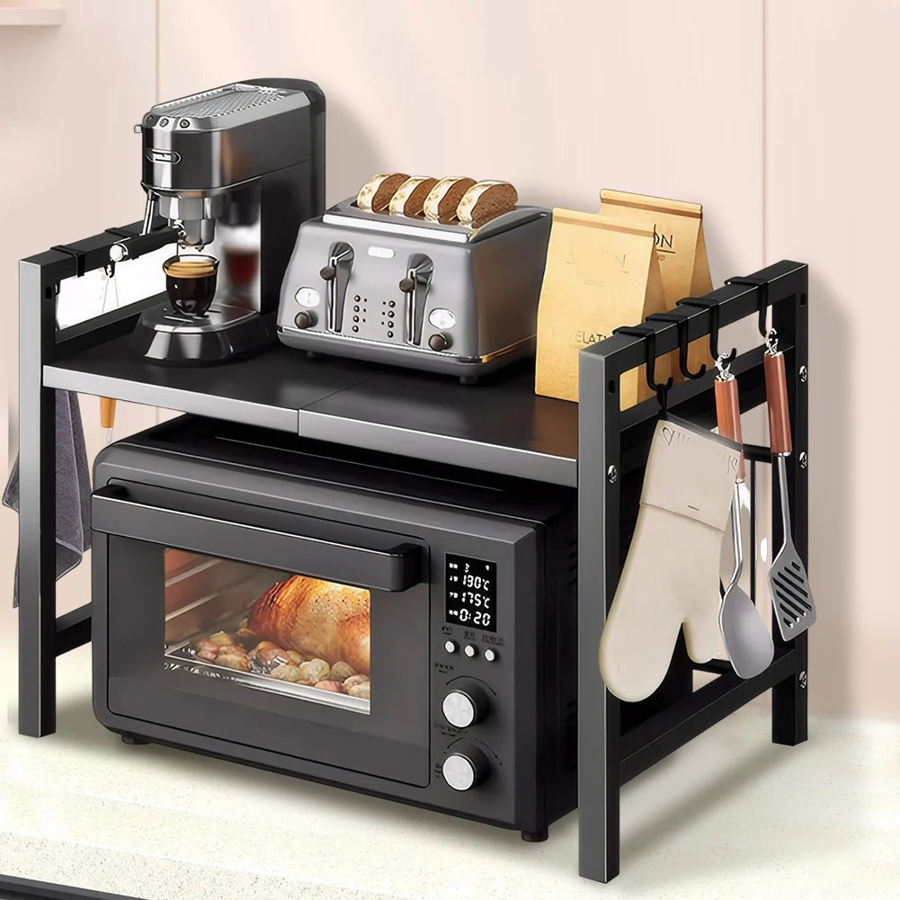 Adjustable Microwave Oven Rack Kitchen Storage Stand with Cutting Board Holder Desktop Organizer