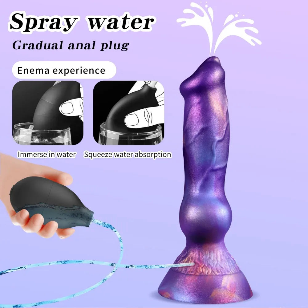 Realistic Dog Penis Squirting Dildo Anal Plug Knot Suction Cup Enema Ball Waterproof Silicone Fantasy Adult Toy for Men and Wome