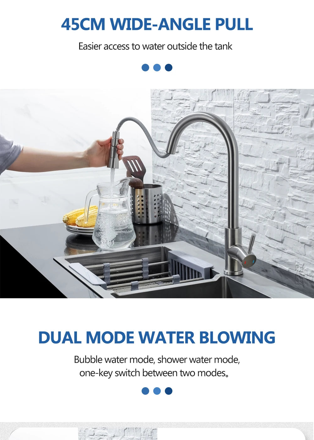 Black Kitchen Faucet Flexible Pull Out 2 Modes Nozzle Hot Cold Water Mixer Tap Deck Mounted Sprayer and Stream SUS 304 Faucets