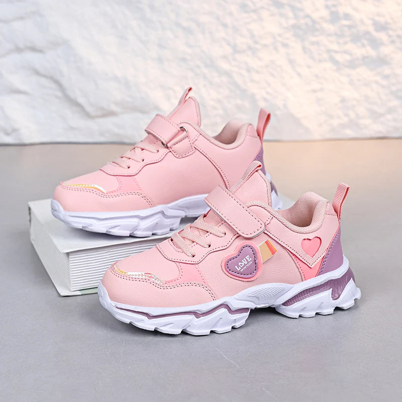 Autumn Girls Sneaker Children Leather Shoes PU Daily Kids Casual Walking Sneaker Platform Sports Tennis Sports Shoes Girl