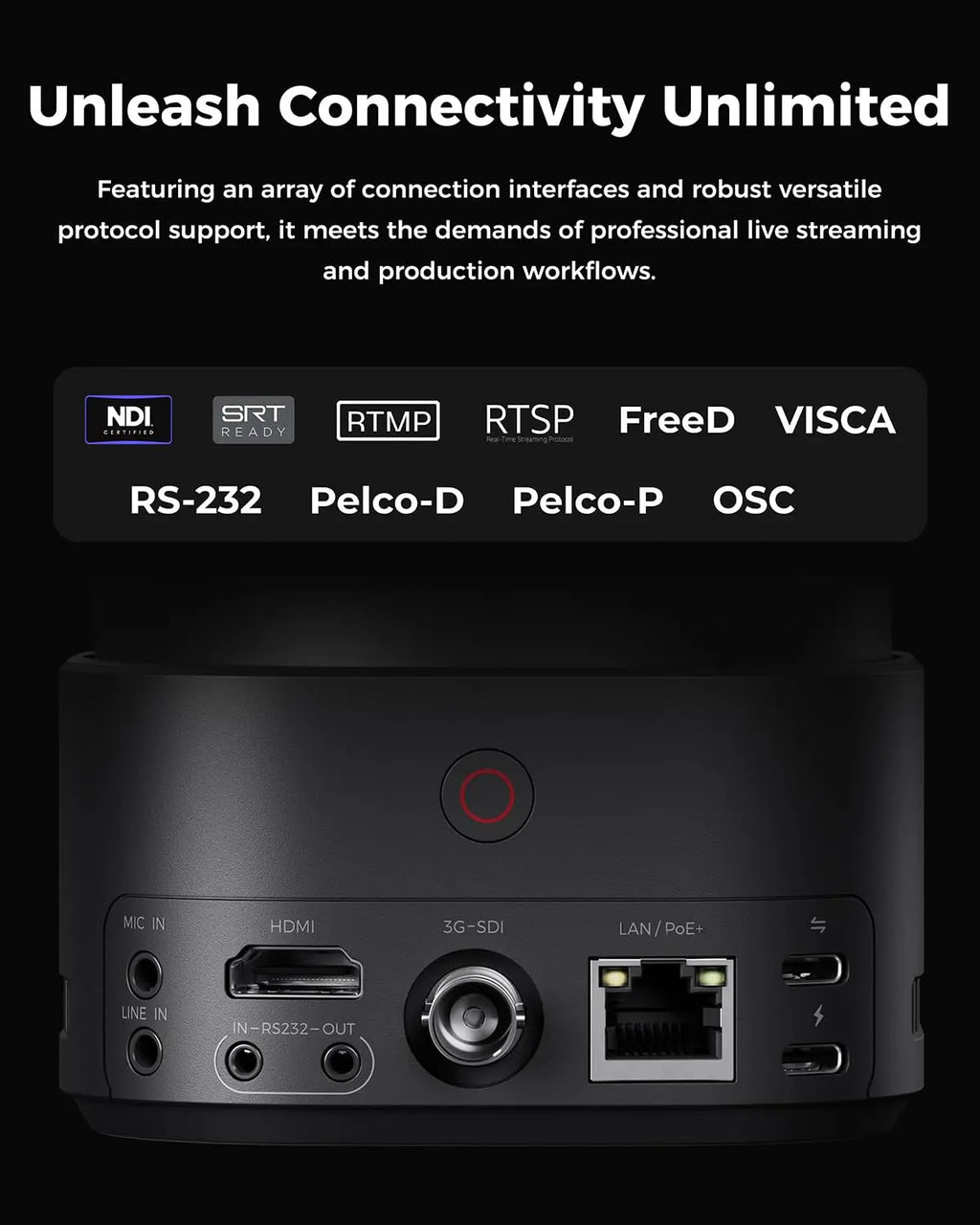 OBSBOT Tail 2 PTZR NDI Camera 4K@60FPS, Pro AI Tracking, 1/1.5" CMOS, 50MP, 5X Optical Zoom, 12X Hybrid Zoom, SDI/HDMI/IP/USB 3.