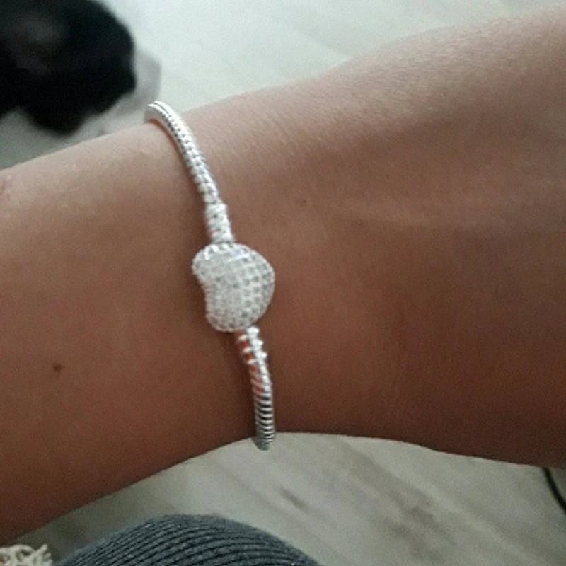 Big Sale Fine DIY Bracelet Bangle for women Silver Color Heart Clasp Snake Chain Fit Bead Bracelet Jewelry