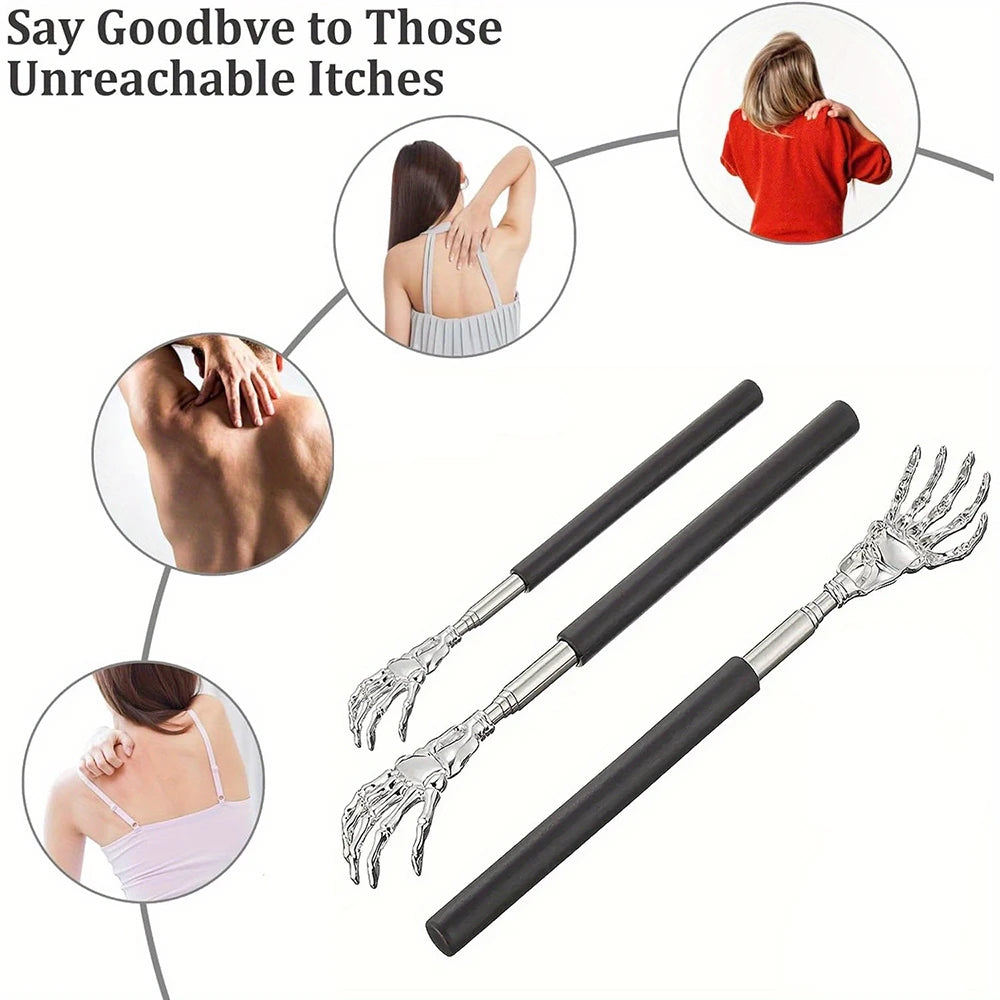 1PC Extendable Back Scratcher Stainless Steel Portable Telescopic Rubber Handle Back Scratchers For Halloween Christmas